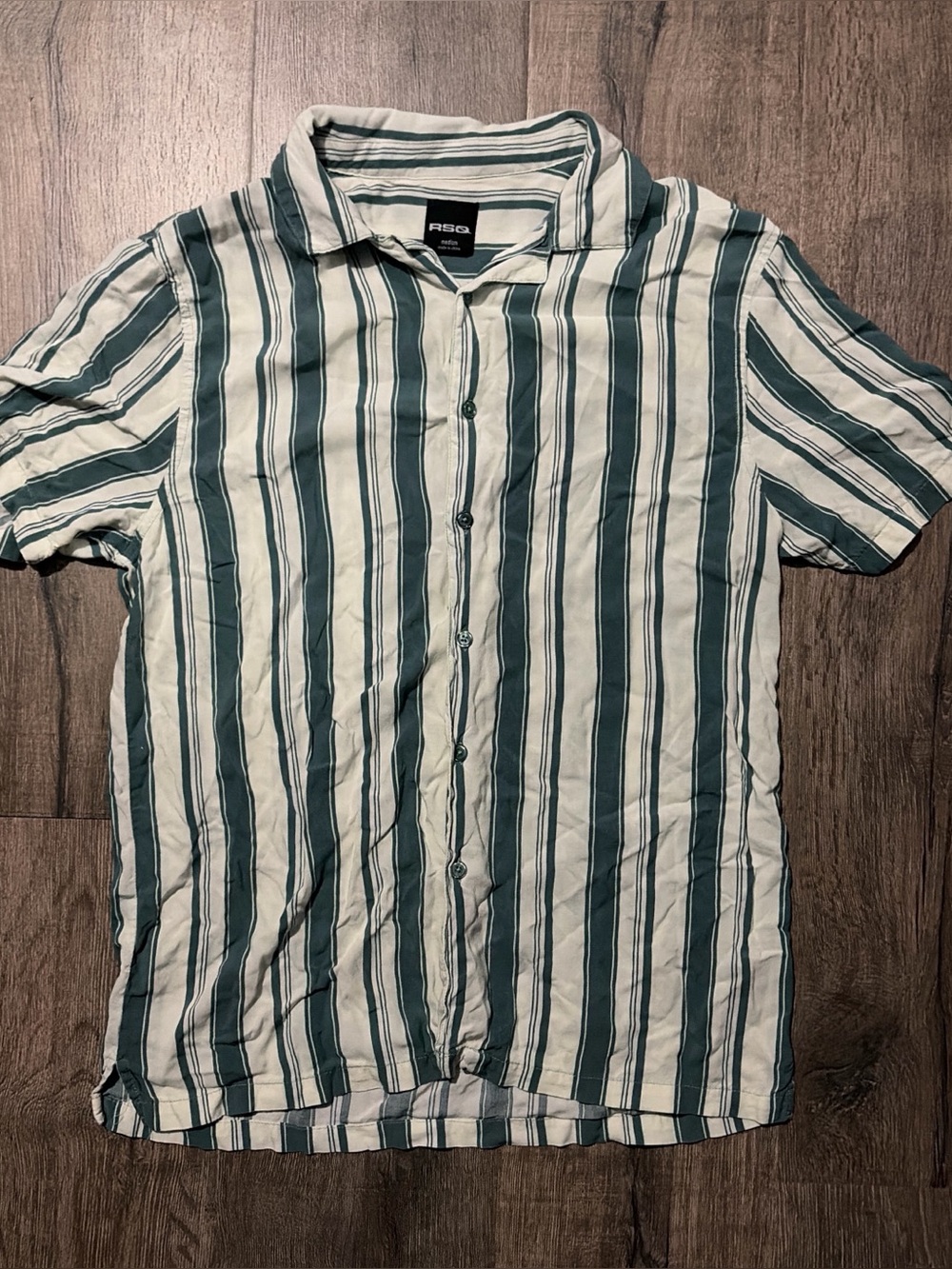 RSQ Striped Short Sleeve Button Up Shirt Green White M